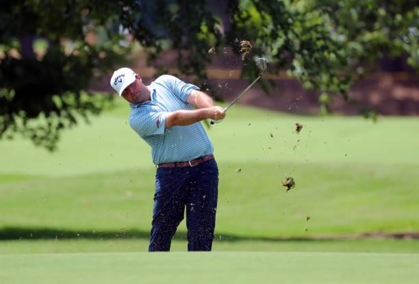 Jonathan Randolph hits his second shot on the 10th hole during the second round of the BMW Charity Pro-Am presented by Synnex Corporation at the...