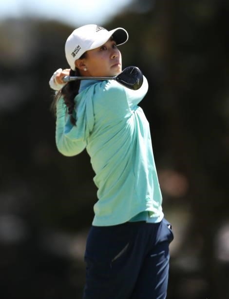 Danielle Kang of the United States hits a shot on the 7th hole during the second round of the LPGA Mediheal Championship at Lake Merced Golf Club on...
