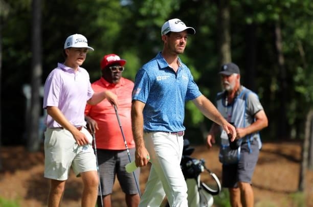 Dawson Armstrong walks off the tee box on the fifth hole during the second round of the BMW Charity Pro-Am presented by Synnex Corporation at the...