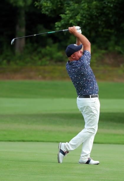 Richard Kay hits his second shot on the fifth hole during the second round of the BMW Charity Pro-Am presented by Synnex Corporation at the...