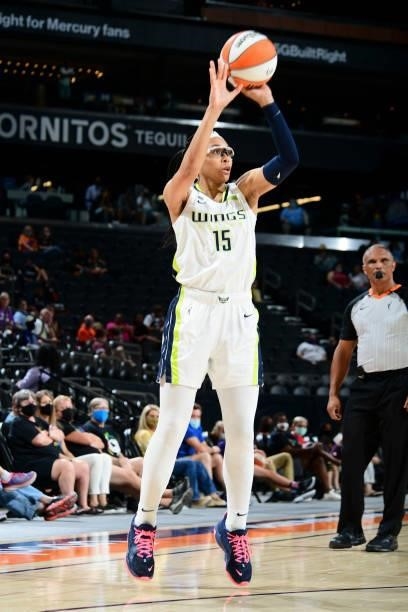 Allisha Gray of the Dallas Wings shoots the ball during the game against the Phoenix Mercury on June 11, 2021 at Phoenix Suns Arena in Phoenix,...