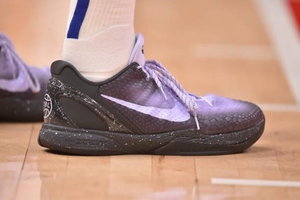 The sneakers worn by Tobias Harris of the Philadelphia 76ers during Round 2, Game 3 of the Eastern Conference Playoffs on June 11, 2021 at State Farm...