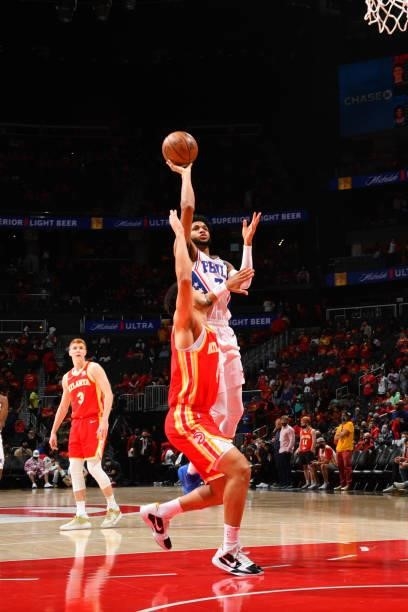 Isaiah Joe of the Philadelphia 76ers shoots the ball against the Atlanta Hawks during Round 2, Game 3 of the Eastern Conference Playoffs on June 11,...