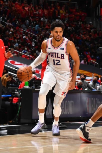 Tobias Harris of the Philadelphia 76ers handles the ball against the Atlanta Hawks during Round 2, Game 3 of the Eastern Conference Playoffs on June...