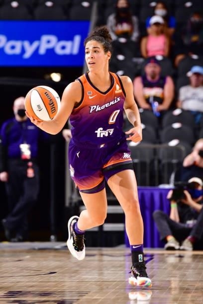 Kia Nurse of the Phoenix Mercury handles the ball against the Dallas Wings on June 11, 2021 at Phoenix Suns Arena in Phoenix, Arizona. NOTE TO USER:...