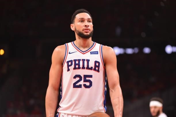 Ben Simmons of the Philadelphia 76ers shoots a free throw during Round 2, Game 3 of the Eastern Conference Playoffs on June 11, 2021 at State Farm...