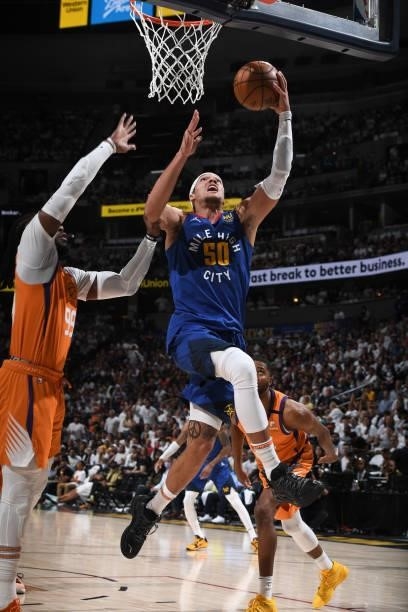 Aaron Gordon of the Denver Nuggets shoots the ball against the Phoenix Suns during Round 2, Game 3 of the 2021 NBA Playoffs on June 11, 2021 at the...