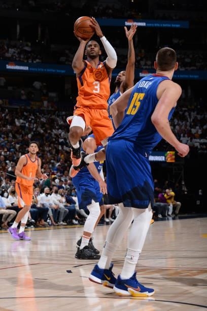 Chris Paul of the Phoenix Suns shoots the ball during the game against the Denver Nuggets during Round 2, Game 3 of the 2021 NBA Playoffs on June 11,...