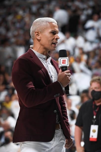 Reporter, Isreal Gutierrez looks on during Round 2, Game 3 of the 2021 NBA Playoffs between the Phoenix Suns and the Denver Nuggets on June 11, 2021...