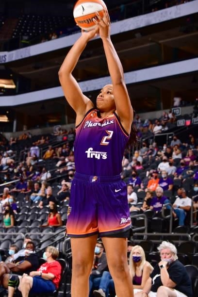 Megan Walker of the Phoenix Mercury shoots the ball against the Dallas Wings on June 11, 2021 at Phoenix Suns Arena in Phoenix, Arizona. NOTE TO...