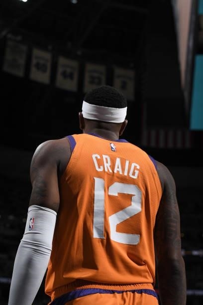 Torrey Craig of the Phoenix Suns looks on during Round 2, Game 3 of the 2021 NBA Playoffs on June 11, 2021 at the Ball Arena in Denver, Colorado....