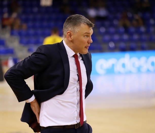 Sarunas Jasikevicius of FC Barcelona looks on during the Liga ACB match between FC Barcelona and Tenerife on June 11, 2021 in Barcelona, Spain.