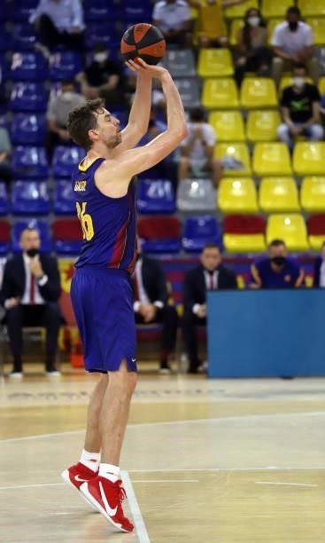 Pau Gasol of FC Barcelona controls the ball during the Liga ACB match between FC Barcelona and Tenerife on June 11, 2021 in Barcelona, Spain.