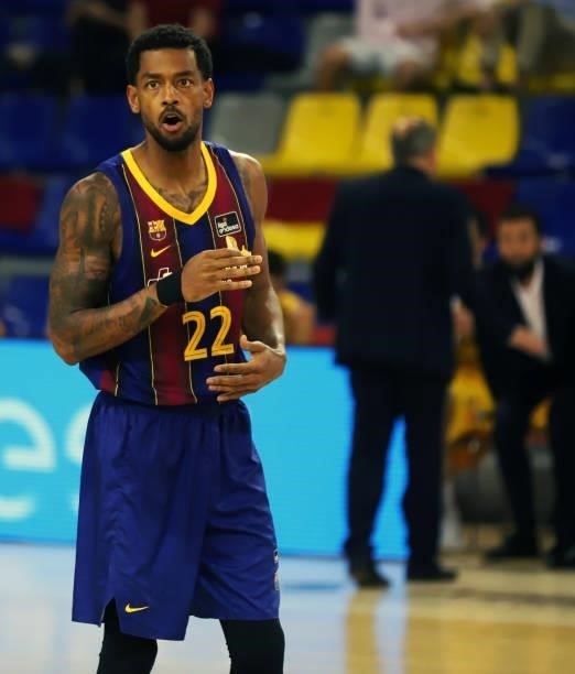 Cory Higgins of FC Barcelona looks on during the Liga ACB match between FC Barcelona and Tenerife on June 11, 2021 in Barcelona, Spain.
