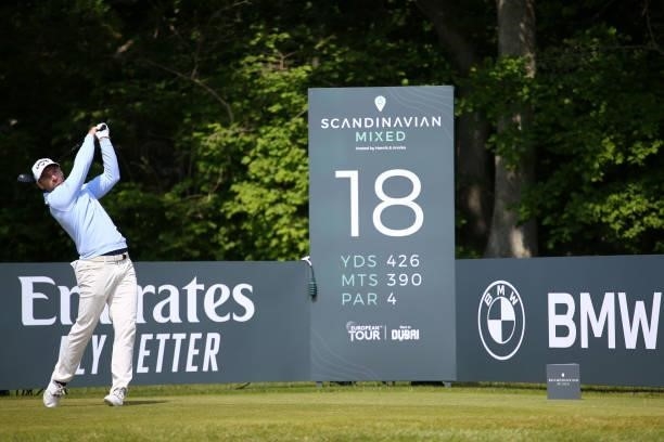 Oliver Wilson of England tees off on the 18th hole during the third round of The Scandinavian Mixed Hosted by Henrik and Annika at Vallda Golf &...