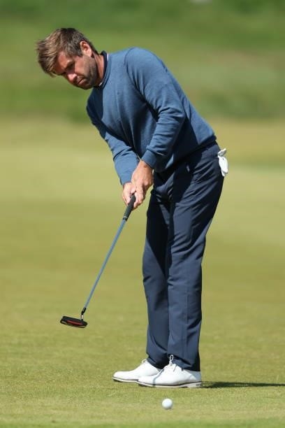 Robert Rock of England putts on the 9th hole during the third round of The Scandinavian Mixed Hosted by Henrik and Annika at Vallda Golf & Country...
