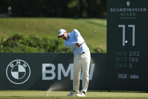 Oliver Wilson of England tees off on the 11th hole during the third round of The Scandinavian Mixed Hosted by Henrik and Annika at Vallda Golf &...