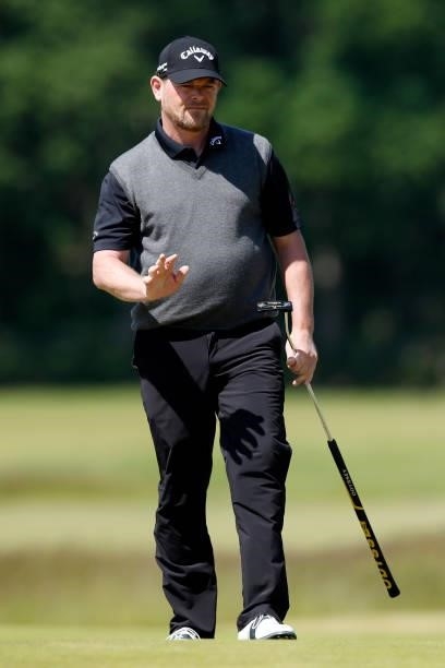David Drysdale of Scotland reacts on the 18th hole during the third round of The Scandinavian Mixed Hosted by Henrik and Annika at Vallda Golf &...