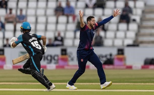 Wayne Parnell of Northamptonshire Steelbacks appeals during the Vitality T20 Blast match between Northamptonshire Steelbacks and Worcestershire...