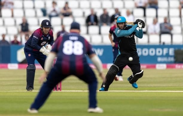 Riki Wessels of Worcestershire Rapids hits out during the Vitality T20 Blast match between Northamptonshire Steelbacks and Worcestershire Rapids at...