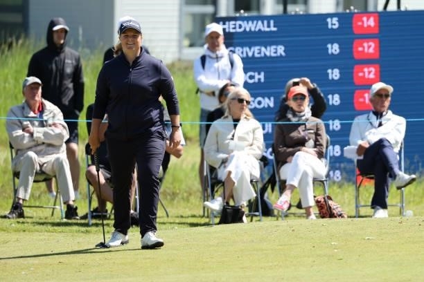 Caroline Hedwall of Sweden reacts to a putt on the 16th hole during the third round of The Scandinavian Mixed Hosted by Henrik and Annika at Vallda...