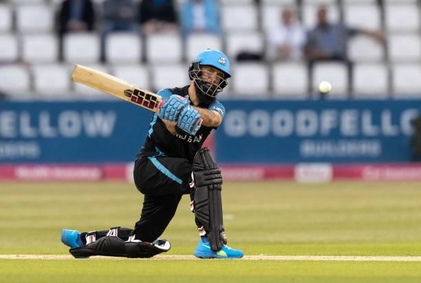 Moeen Ali of Worcestershire Rapids pulls during the Vitality T20 Blast match between Northamptonshire Steelbacks and Worcestershire Rapids at The...