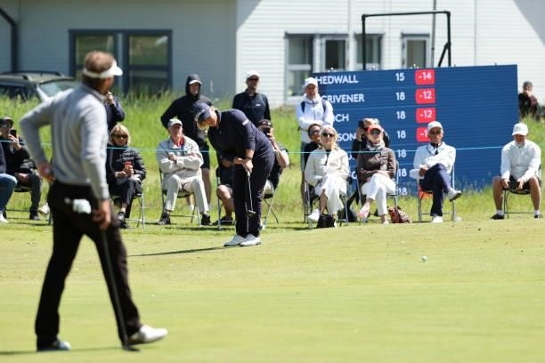 Caroline Hedwall of Sweden putts on the 16th hole during the third round of The Scandinavian Mixed Hosted by Henrik and Annika at Vallda Golf &...
