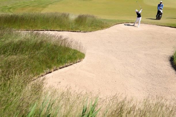 Stephanie Kyriacou of Australia hits a bunker shot during the third round of The Scandinavian Mixed Hosted by Henrik and Annika at Vallda Golf &...