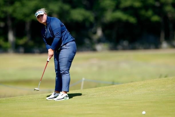 Alice Hewson of England putts on the 18th hole during the third round of The Scandinavian Mixed Hosted by Henrik and Annika at Vallda Golf & Country...