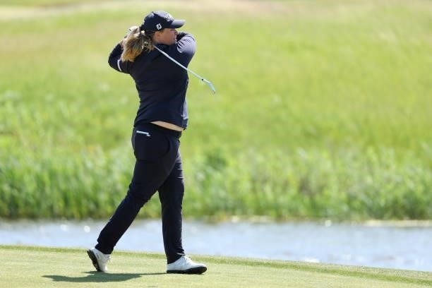 Caroline Hedwall of Sweden hits her third shot on the 17th hole during the third round of The Scandinavian Mixed Hosted by Henrik and Annika at...