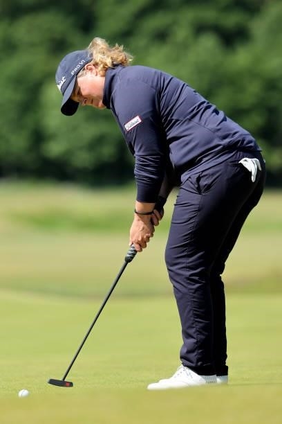 Caroline Hedwall of Sweden putts on the 18th hole during the third round of The Scandinavian Mixed Hosted by Henrik and Annika at Vallda Golf &...