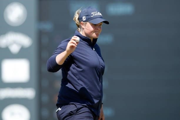 Caroline Hedwall of Sweden acknowledges the crowd on the 18th hole during the third round of The Scandinavian Mixed Hosted by Henrik and Annika at...