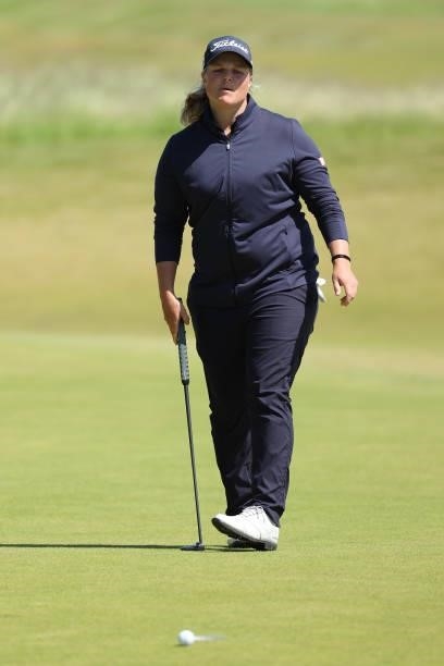 Caroline Hedwall of Sweden reacts to a missed putt on the 17th hole during the third round of The Scandinavian Mixed Hosted by Henrik and Annika at...