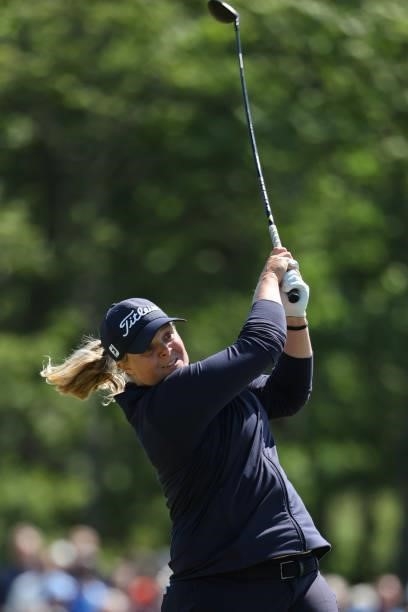 Caroline Hedwall of Sweden tees off on the 17th hole during the third round of The Scandinavian Mixed Hosted by Henrik and Annika at Vallda Golf &...