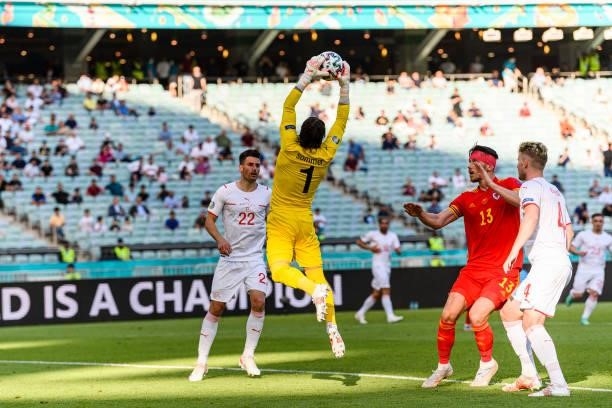 Goalkeeper Yann Sommer of Switzerland defends the ball during the UEFA Euro 2020 Championship Group A match between Wales and Switzerland on June 12,...