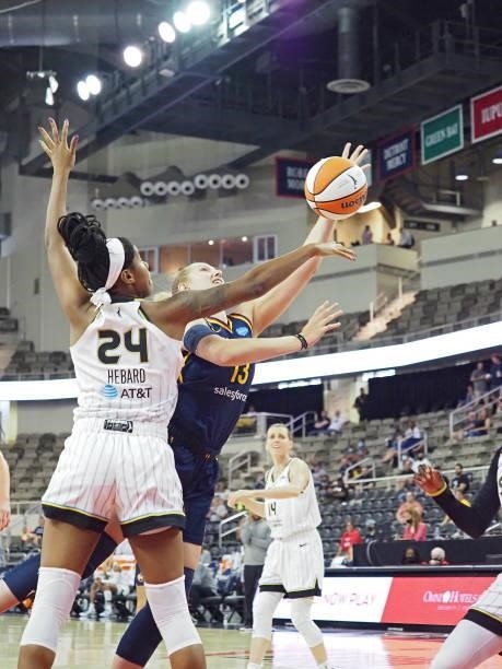 Ruthy Hebard of the Chicago Sky plays defense against the Indiana Fever on June 12, 2021 at Bankers Life Fieldhouse in Indianapolis, Indiana. NOTE TO...