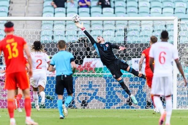 Goalkeeper Danny Ward of Wales defends the ball during the UEFA Euro 2020 Championship Group A match between Wales and Switzerland on June 12, 2021...