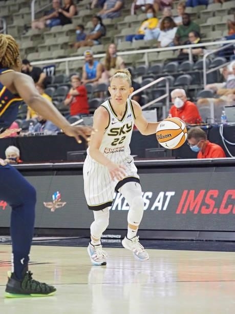 Courtney Vandersloot of the Chicago Sky dribbles during the game against the Chicago Sky on June 12, 2021 at Bankers Life Fieldhouse in Indianapolis,...