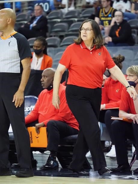 Marianne Stanley head coach of the Indiana Fever looks on during the game against the Chicago Sky on June 12, 2021 at Bankers Life Fieldhouse in...