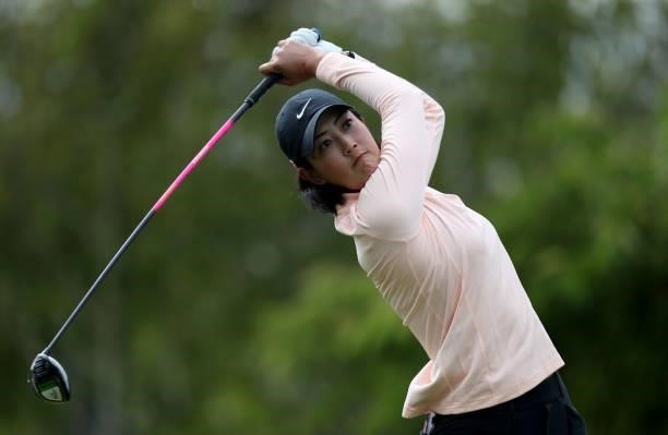 Michelle Wie West of the United States tees off from the 2nd during the round three of the LPGA Mediheal Championship at Lake Merced Golf Club on...