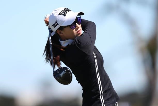 Jennifer Song of the United States tees off from the 5th hole during the round three of the LPGA Mediheal Championship at Lake Merced Golf Club on...