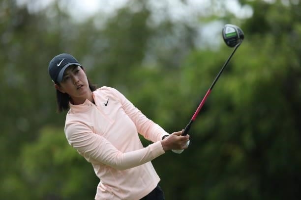 Michelle Wie West of the United States tees off from the 2nd during the round three of the LPGA Mediheal Championship at Lake Merced Golf Club on...