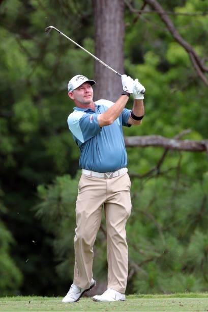 Tommy Gainey hits his tee shot on the fourth hole during the third round of the BMW Charity Pro-Am presented by Synnex Corporation at the Thornblade...