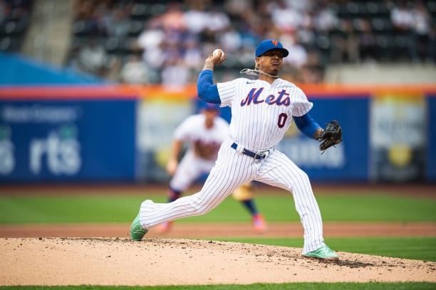 Marcus Stroman of the New York Mets pitches in the second inning at Citi Field on June 12, 2021 in the Queens borough of New York City.