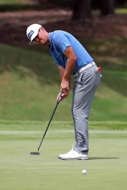 Mito Pereira of Chile putts for birdie on the third hole during the third round of the BMW Charity Pro-Am presented by Synnex Corporation at the...