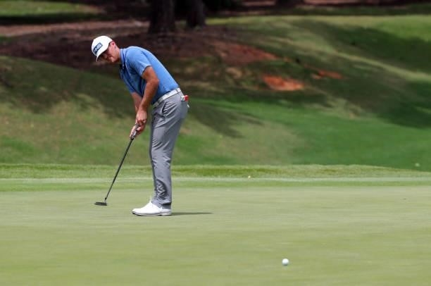 Mito Pereira of Chile putts for birdie on the third hole during the third round of the BMW Charity Pro-Am presented by Synnex Corporation at the...