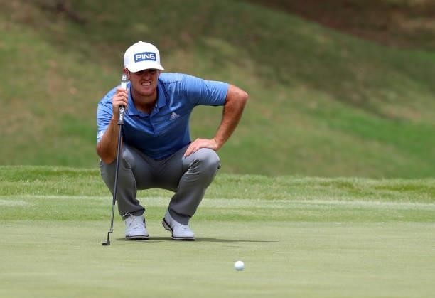 Mito Pereira of Chile lines up his putt on the third hole during the third round of the BMW Charity Pro-Am presented by Synnex Corporation at the...