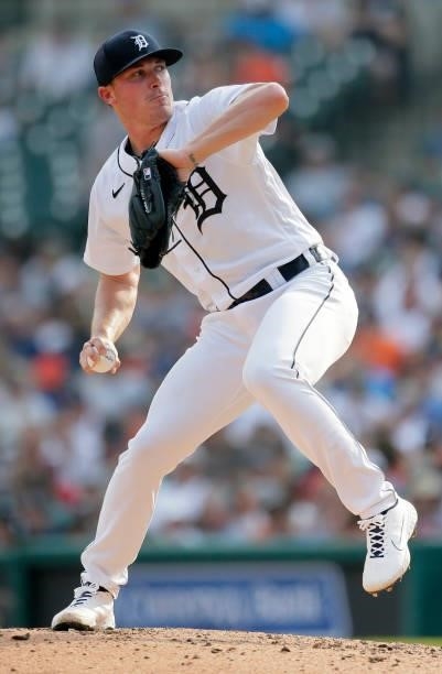 Beau Burrows of the Detroit Tigers pitches against the Chicago White Sox during the fifth inning at Comerica Park on June 12 in Detroit, Michigan.