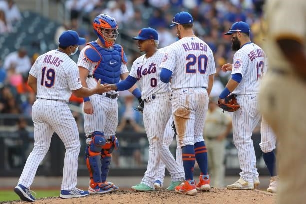 Marcus Stroman of the New York Mets is pulled during the game between the San Diego Padres and the New York Mets at Citi Field on Saturday, June 12,...