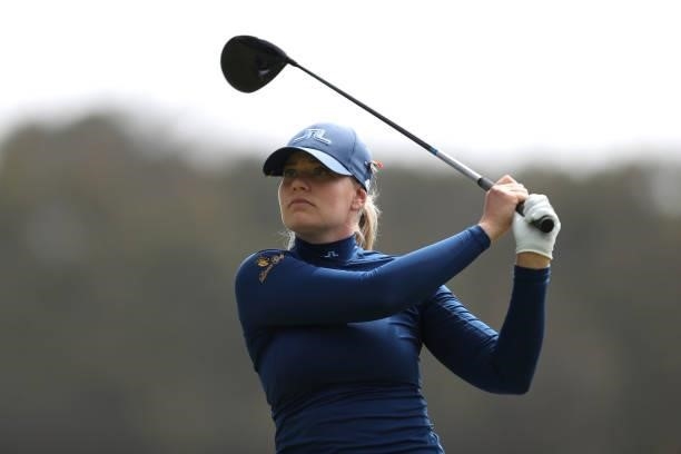 Matilda Castren of Finland hits a shot on the 9th hole during the round three of the LPGA Mediheal Championship at Lake Merced Golf Club on June 12,...